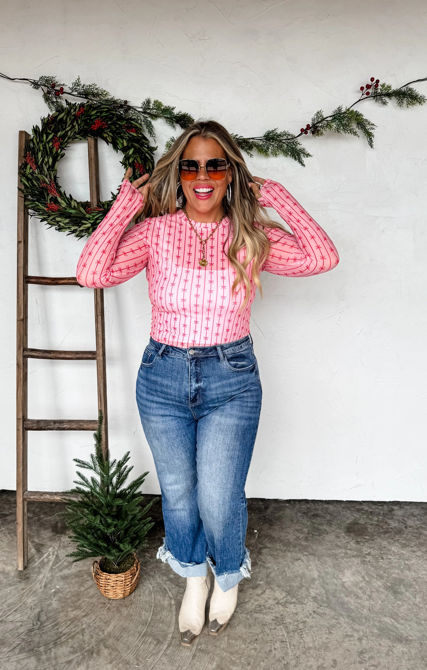 Pink with Red Bows Layering Top