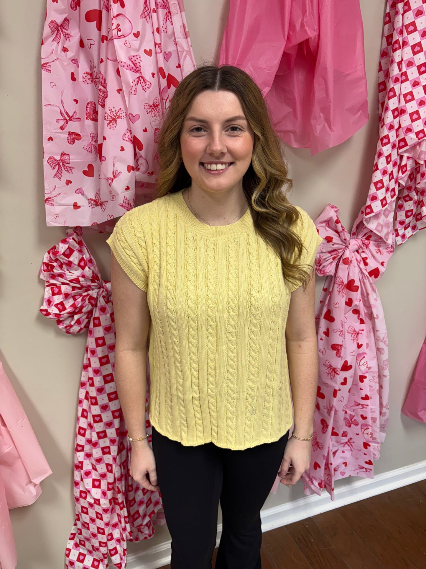 Sunny Spring Cable Knit Short Sleeve Sweater