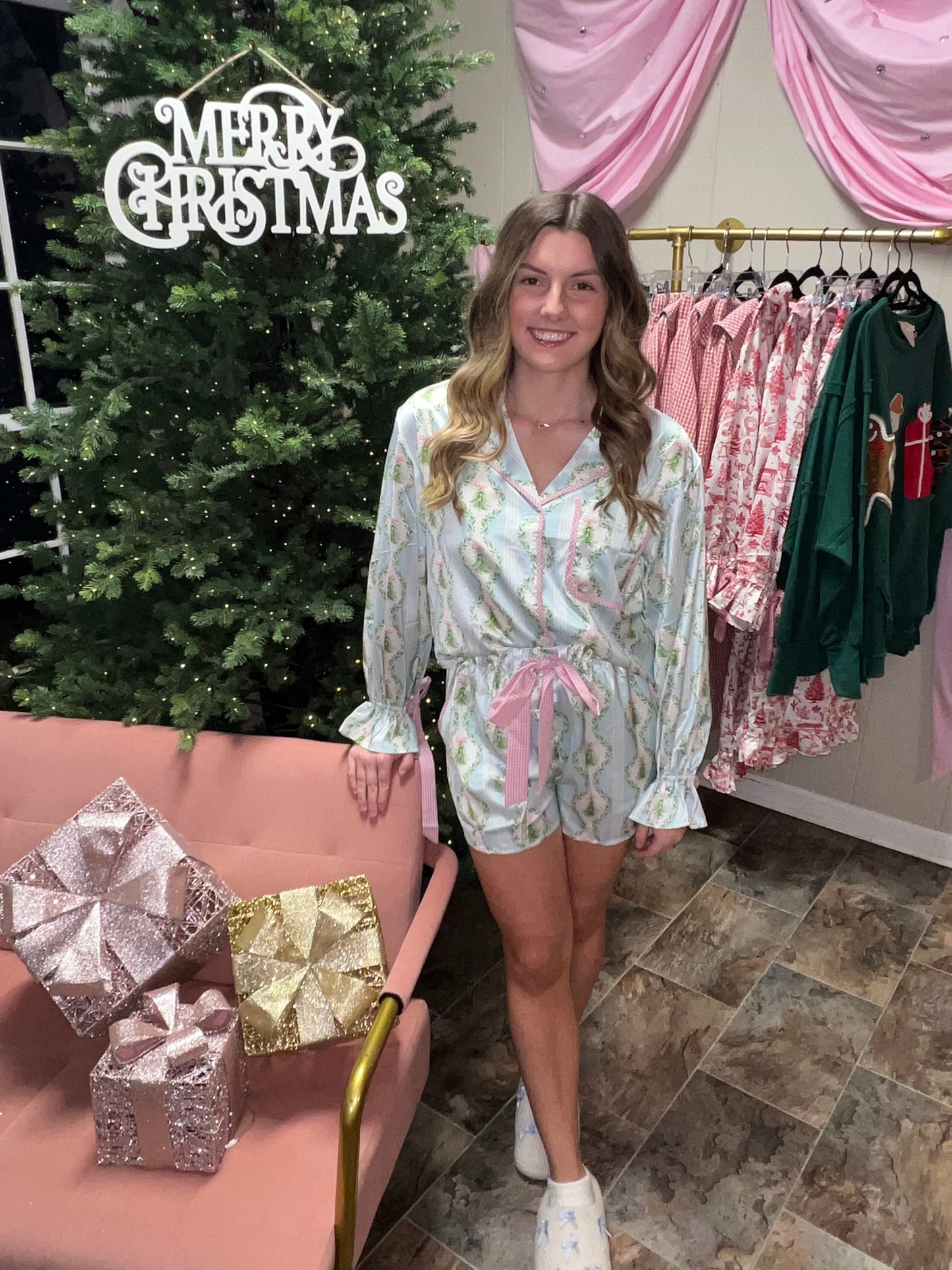 Dainty Pink and Blue Tree Pajama Set
