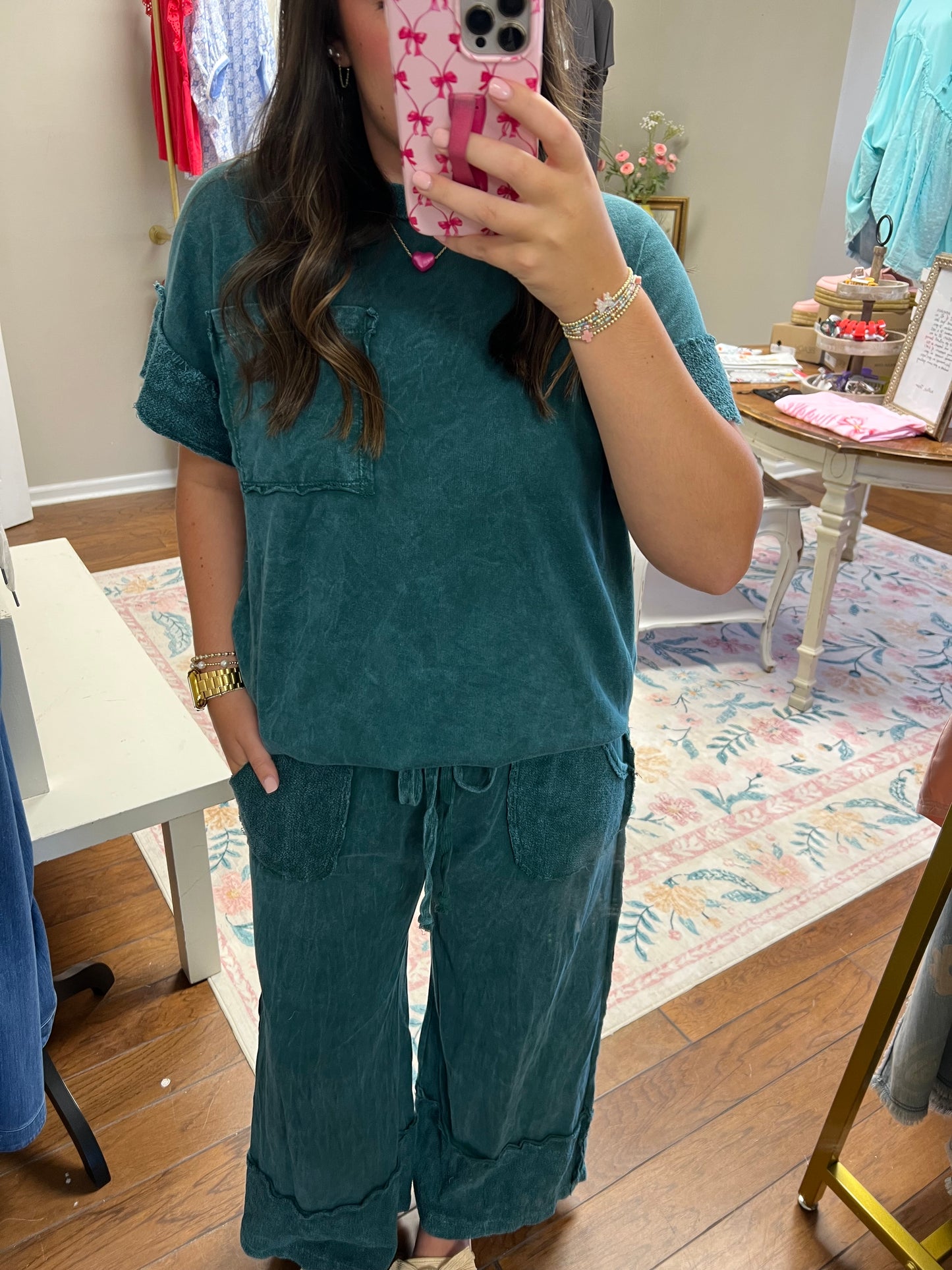 Denise Comfy Cozy Pants - Midnight Green