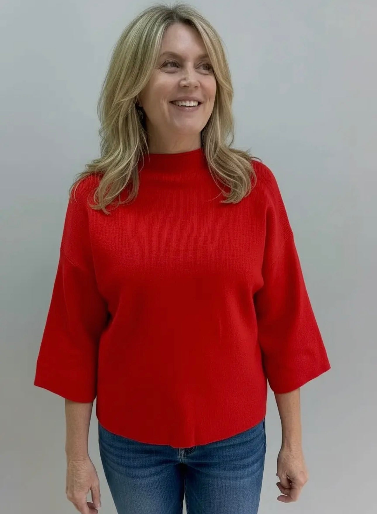 Staple 3/4 Sleeve Sweater - Red