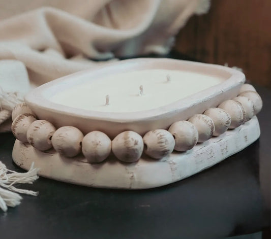 Pottery Dough Bowl Candle with Clay Beads