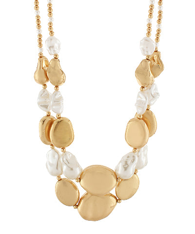 Chunky Pearl and Gold Metal Necklace