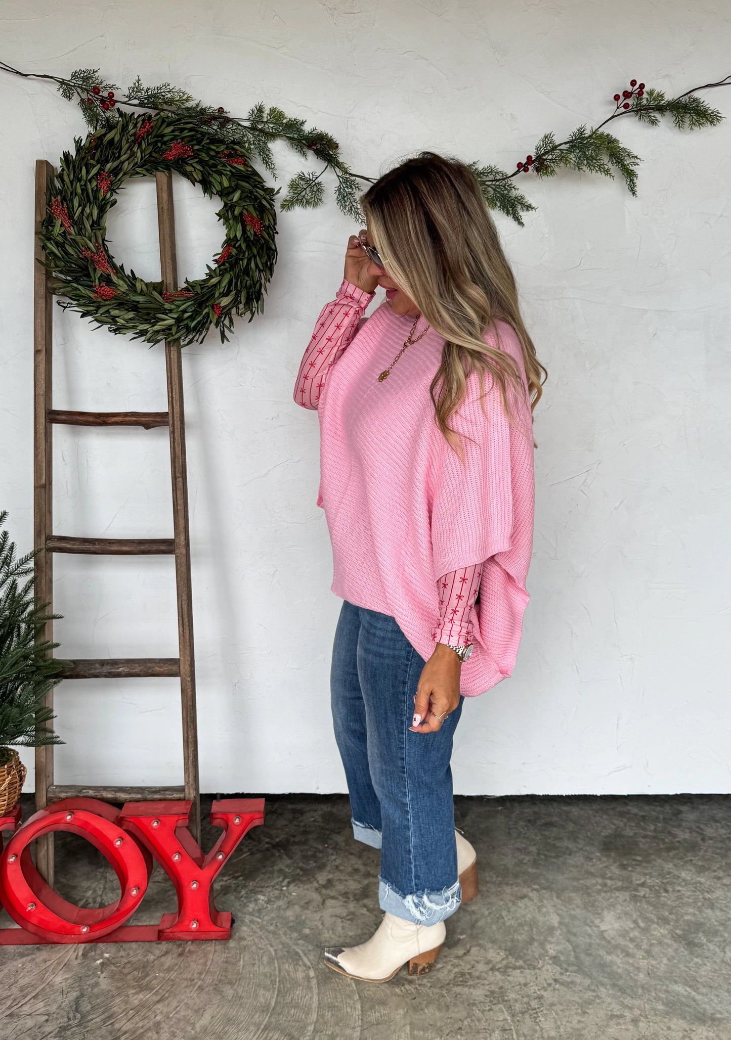 Meggy Pullover Poncho -Pink