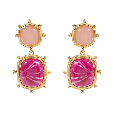 Studded Square Stone Pink Earrings