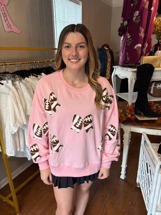 PINK Peach Love Sequin Trimmed Football Top