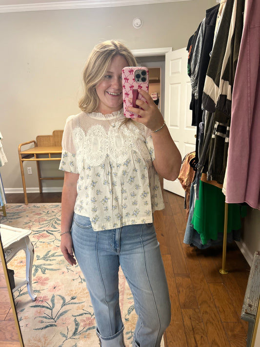 Arden Floral Lace Trim Top