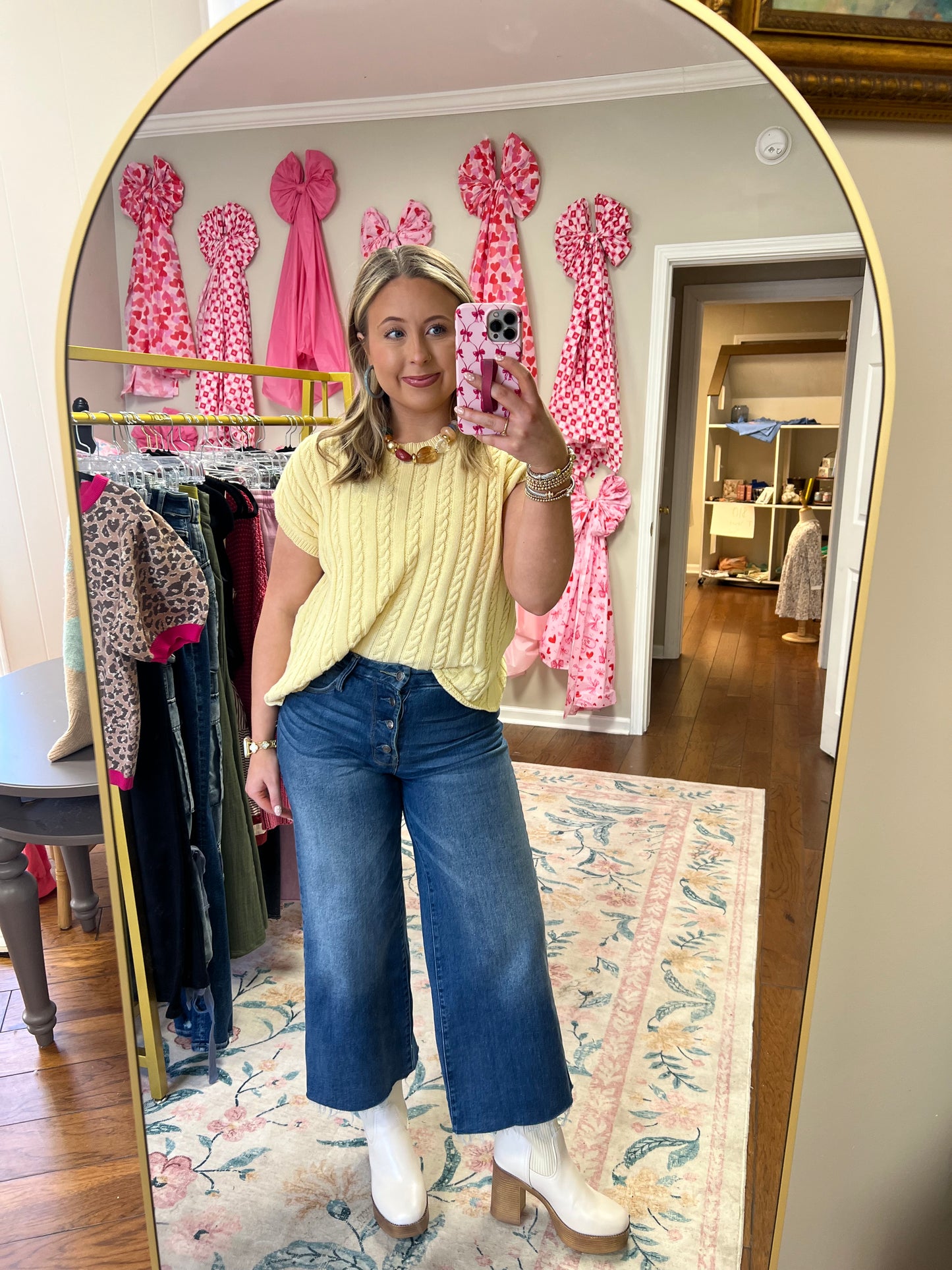 Sunny Spring Cable Knit Short Sleeve Sweater