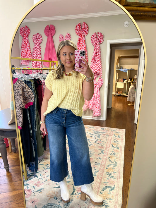 Sunny Spring Cable Knit Short Sleeve Sweater