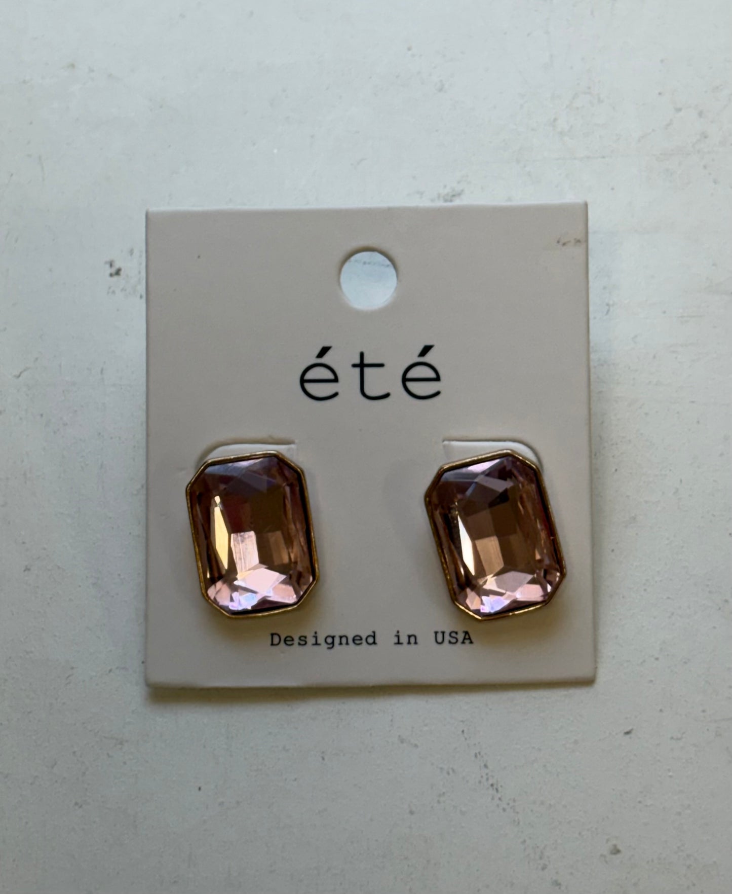 Rectangle Pink Stone Stud Earrings