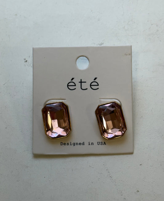 Rectangle Pink Stone Stud Earrings