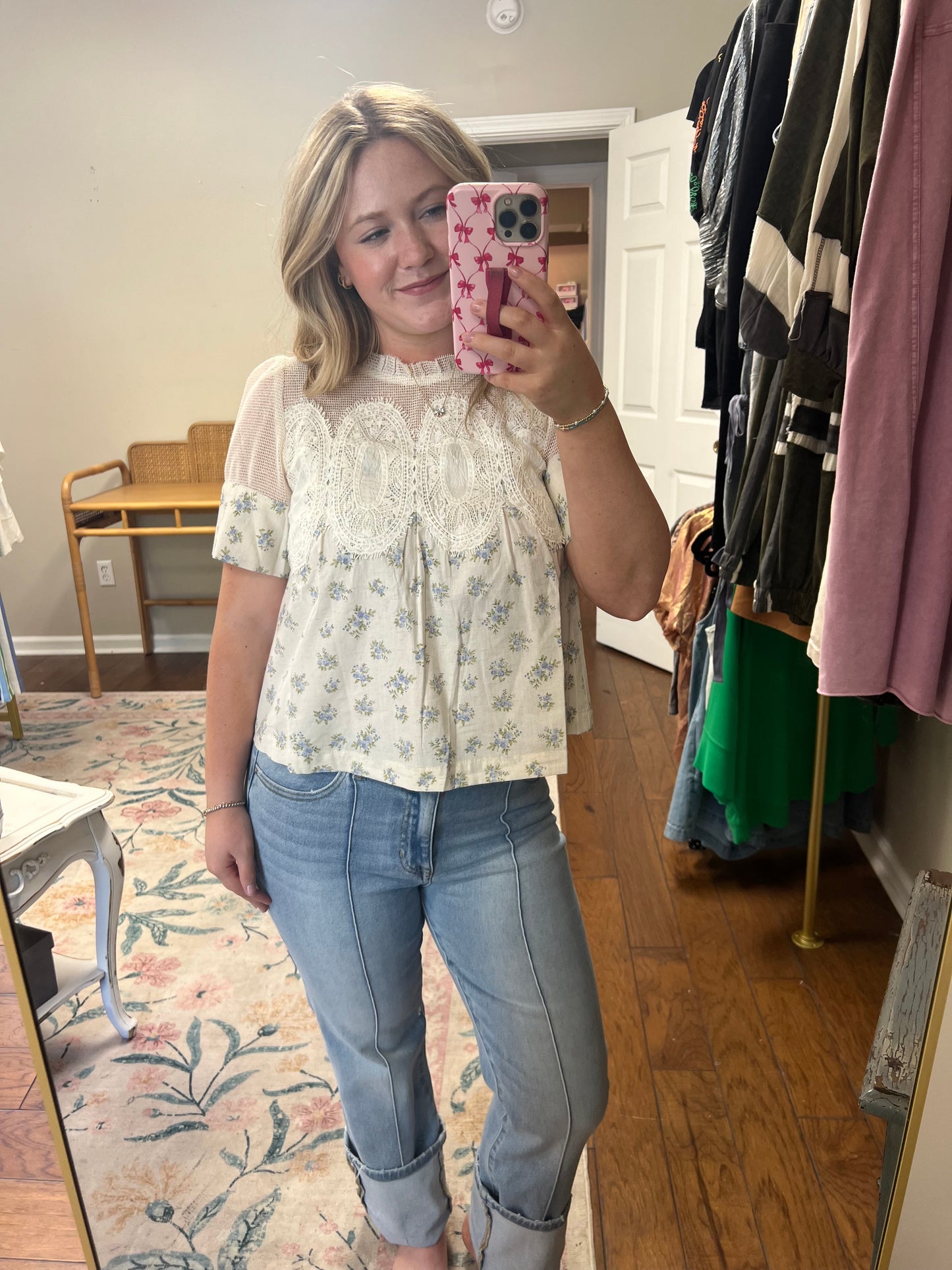 Arden Floral Lace Trim Top