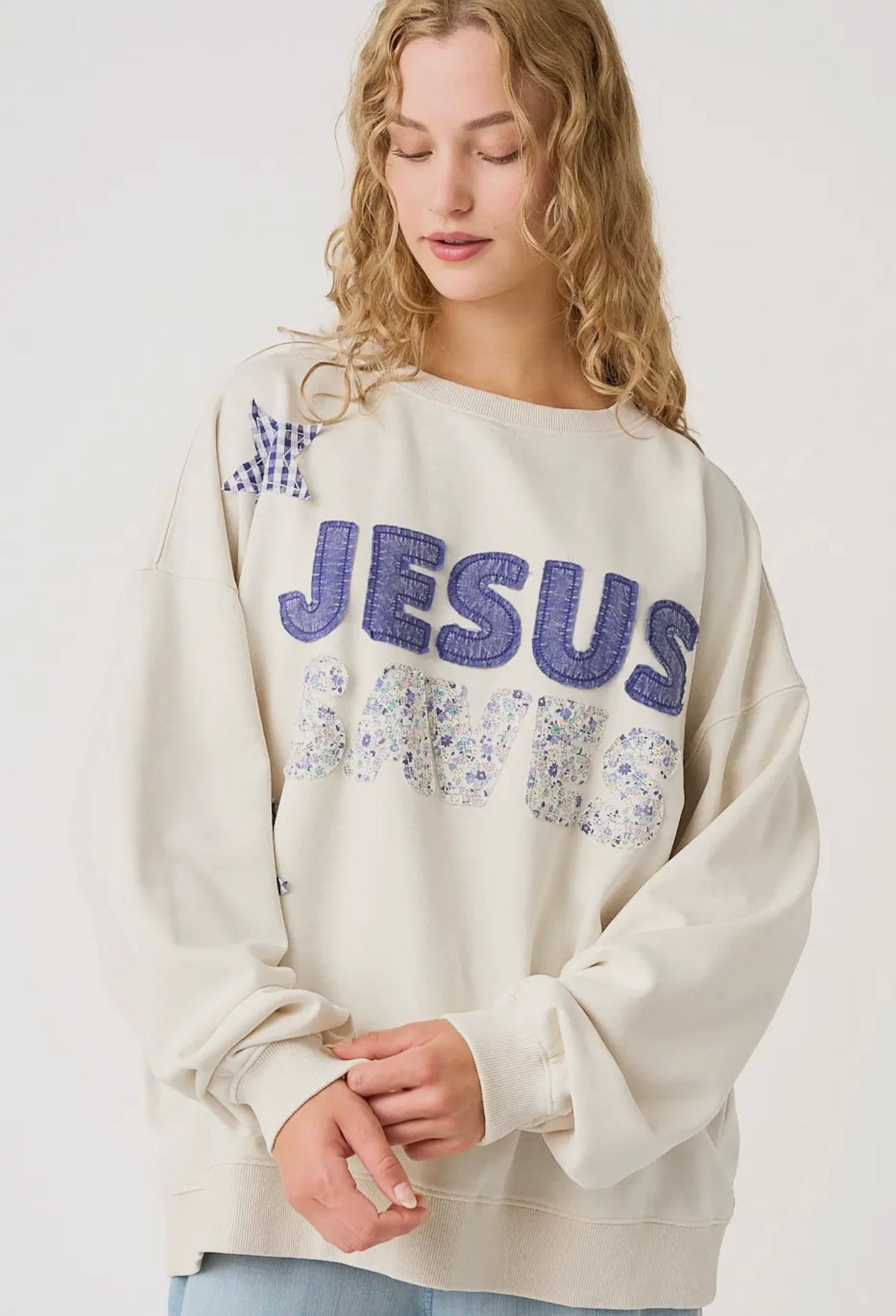 Jesus Saves Patchwork Pullover