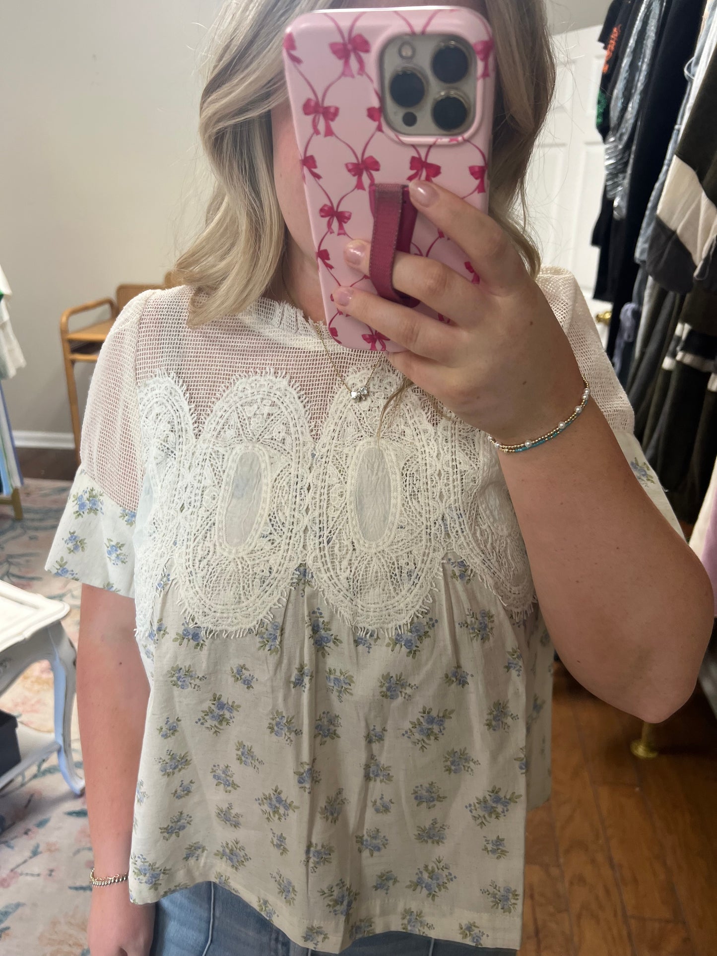Arden Floral Lace Trim Top