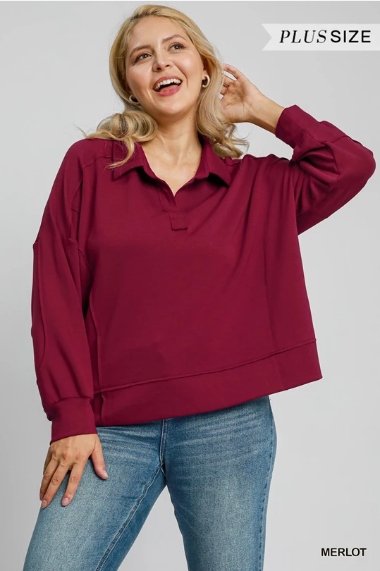 Merlot Curvy Collared Top