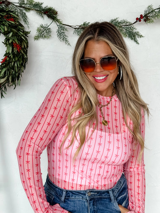 Pink with Red Bows Layering Top