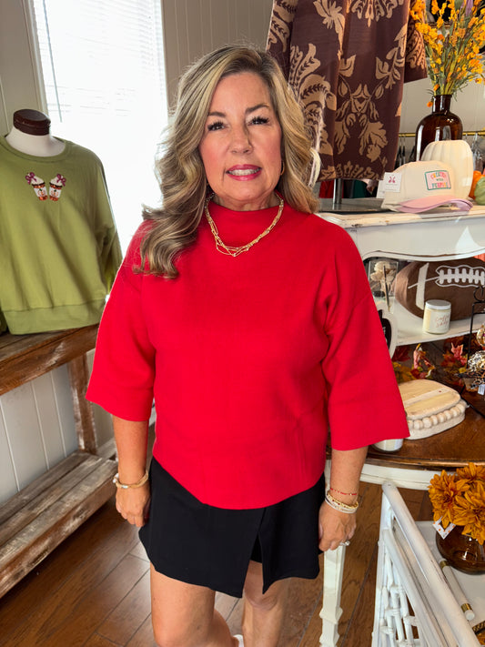 Staple 3/4 Sleeve Sweater - Red