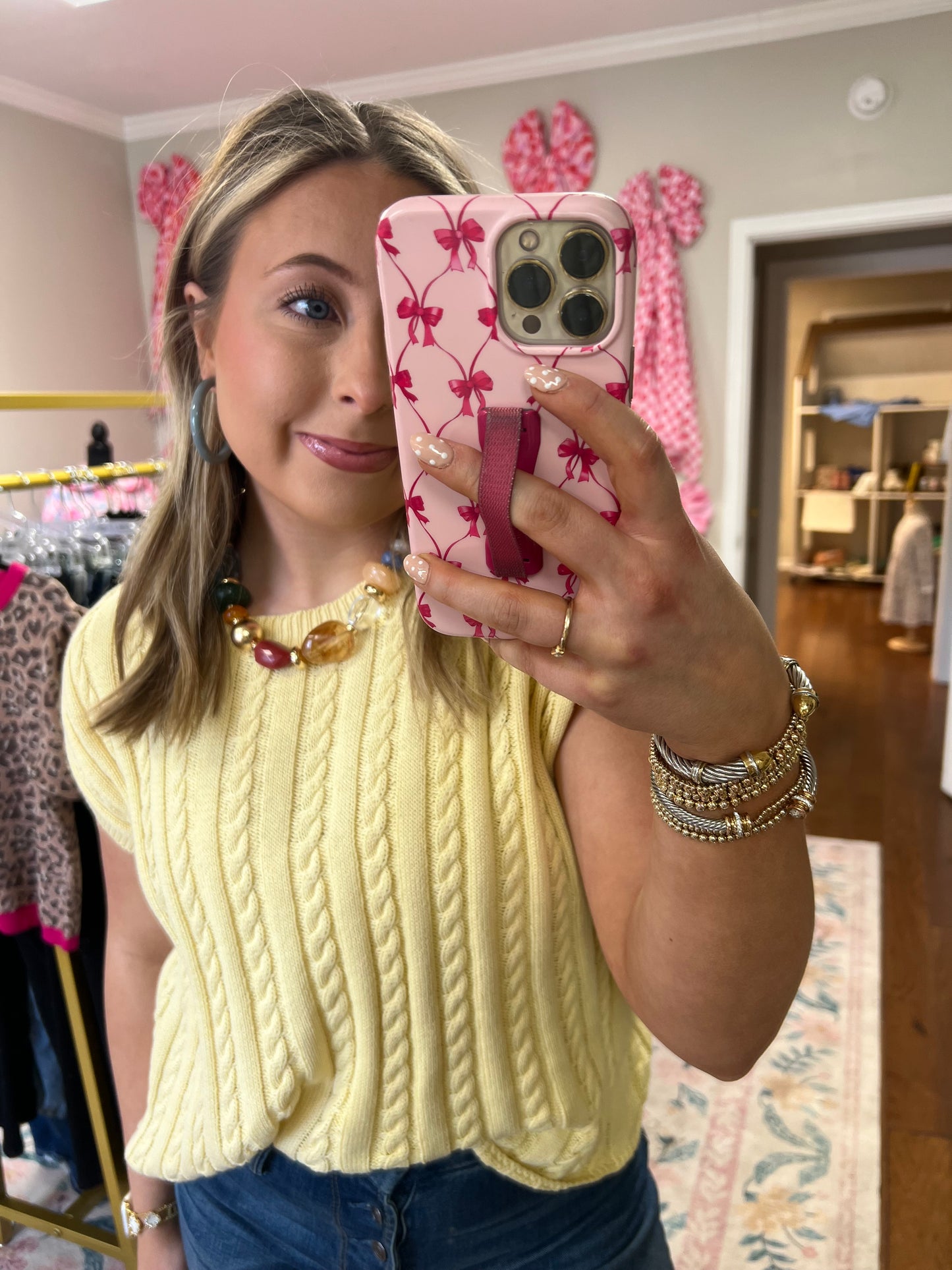 Sunny Spring Cable Knit Short Sleeve Sweater