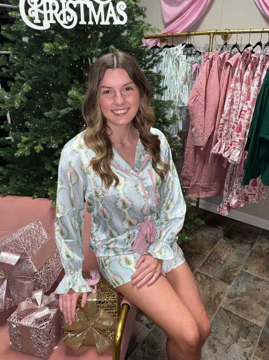 Dainty Pink and Blue Tree Pajama Set