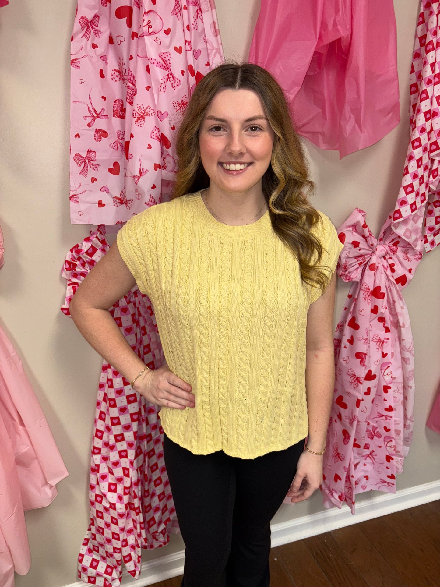 Sunny Spring Cable Knit Short Sleeve Sweater