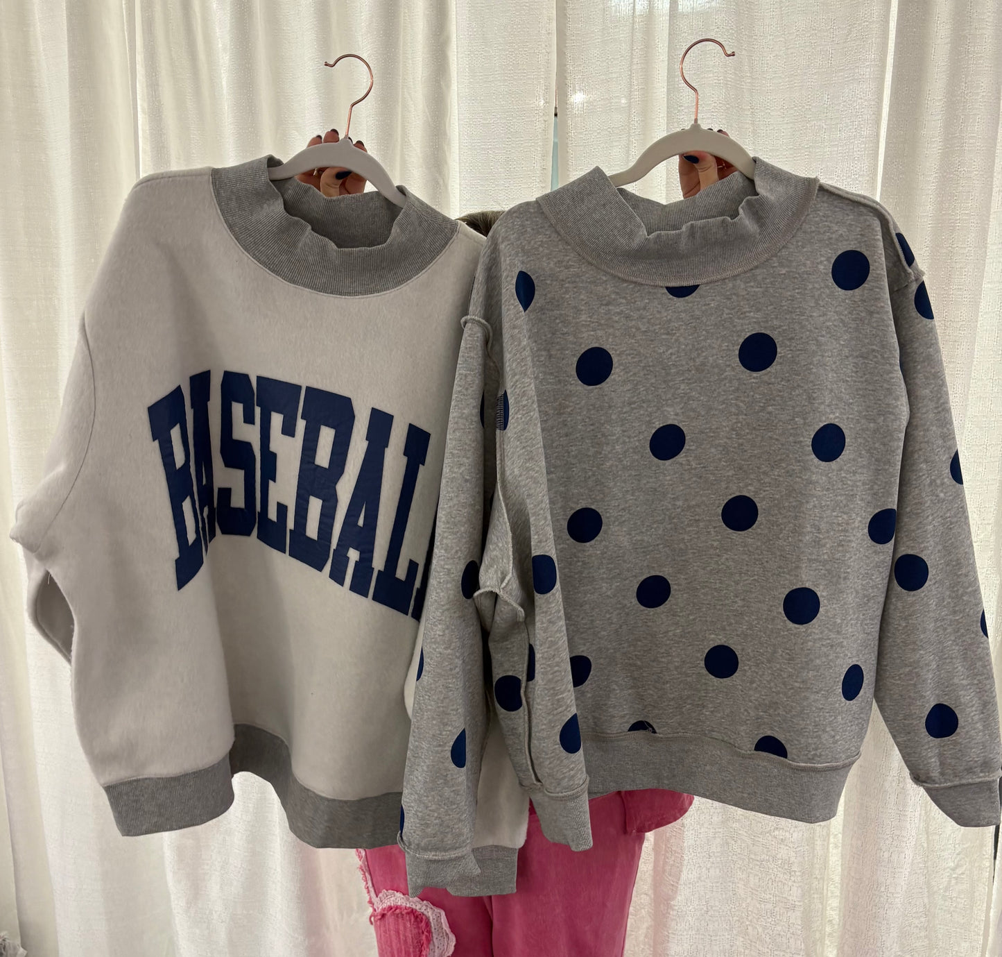 Pre-Order - Baseball/Polka Dot Reversible Mock Neck