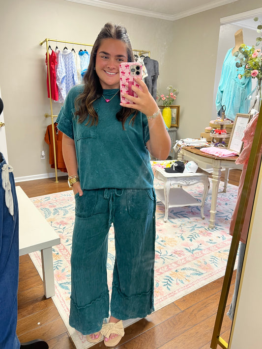 Denise Comfy Cozy Pants - Midnight Green