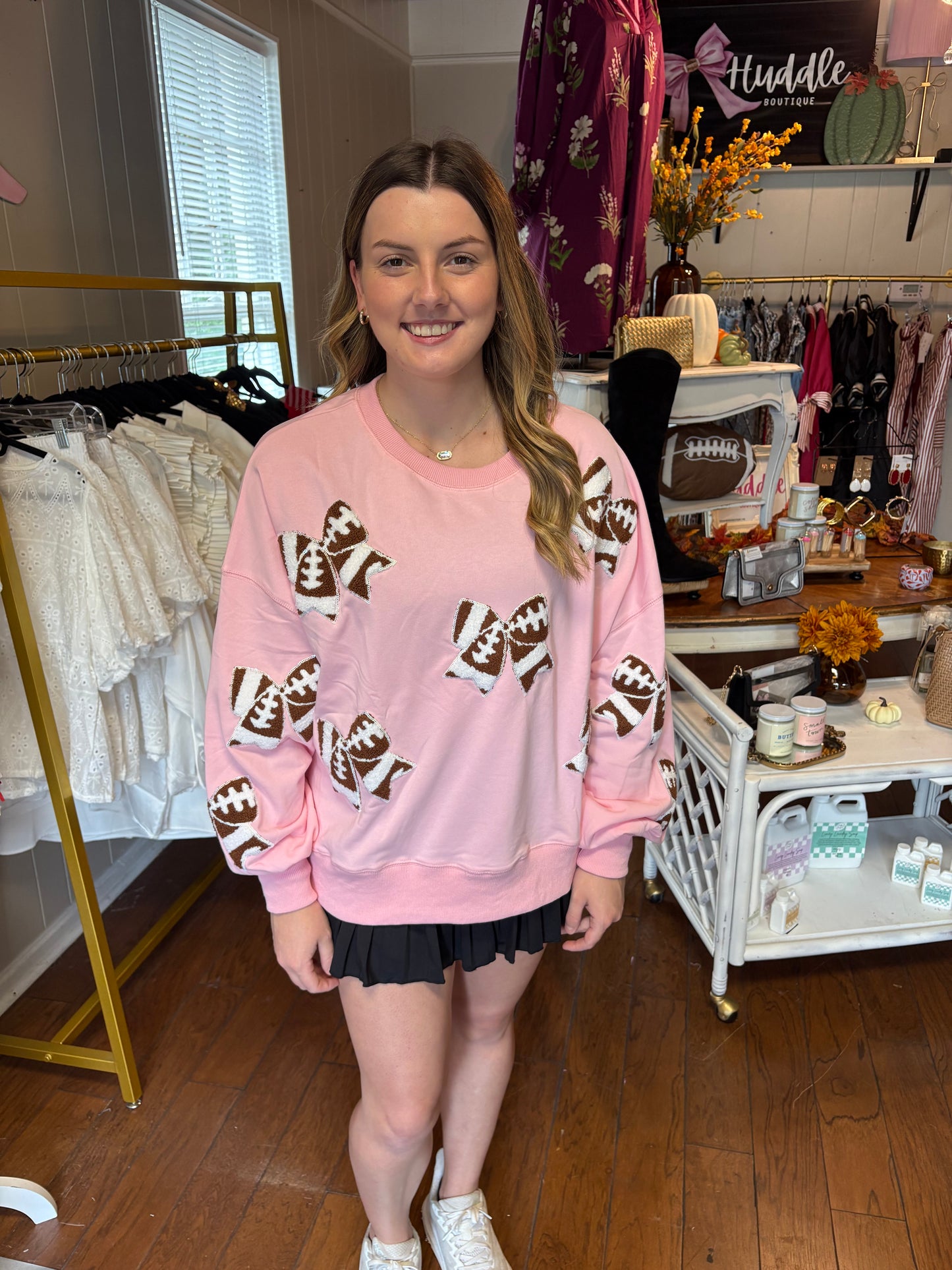 PINK Peach Love Sequin Trimmed Football Top