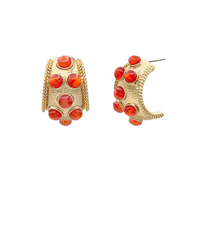 Multi Stone Small Hoop Earrings - Red