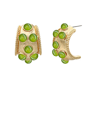 Multi Stone Small Hoop Earrings - Olive