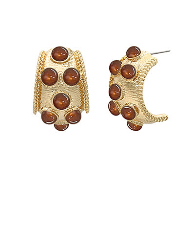 Multi Stone Small Hoop Earrings - Brown