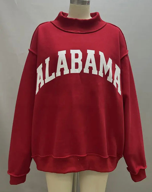 PRE-ORDER- Reversible Alabama/AL Mock Neck Sweatshirt Crimson
