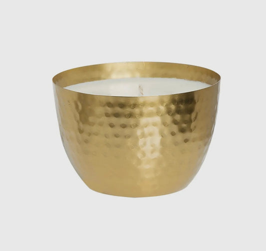 Amber and Teakwood Hammered Round Soy Candle