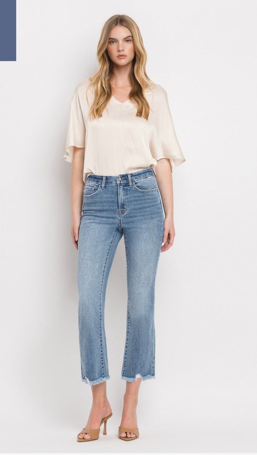 Vervet Curvy High Rise Frayed Hem Crop Flare