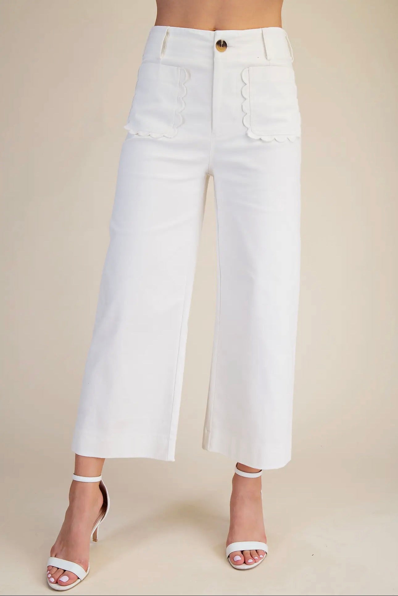 Dainty Jane Scallop Pants - White
