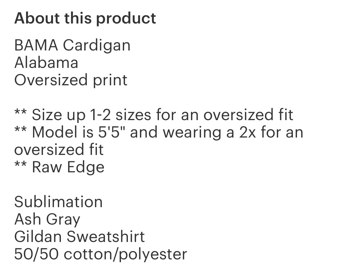 Pre-Order Bama Sweatshirt Cardigan