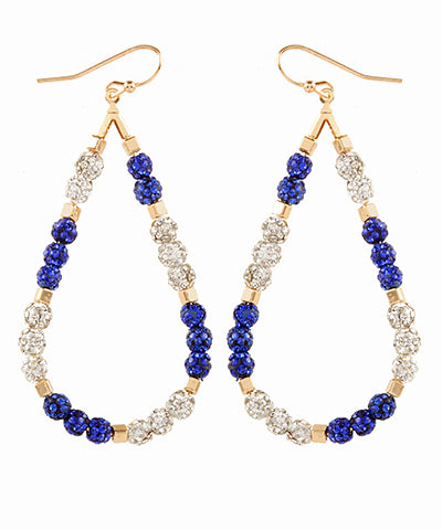 Royal and White Pave Ball Teardrop Earrings