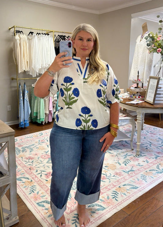 Cameron Poplin Top - Blue