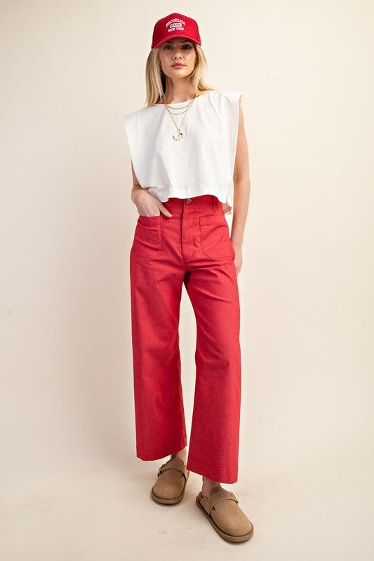 Ankle Cropped Pant in Faded Red