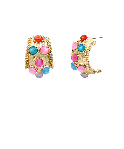 Multi Stone Small Hoop Earrings