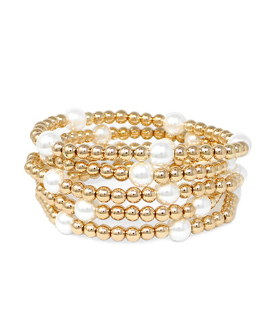 Gold Bead and Pearl Bracelet Stack