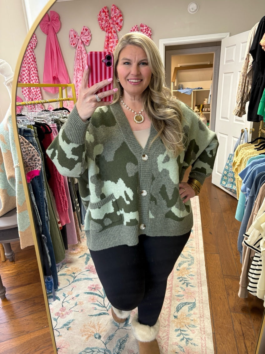 Camo and Pearls Cardigan