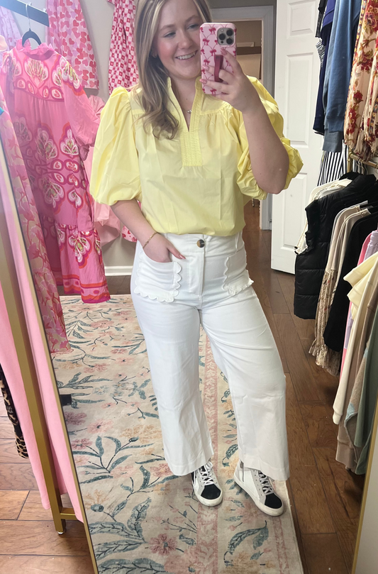 Dainty Jane Scallop Pants - White