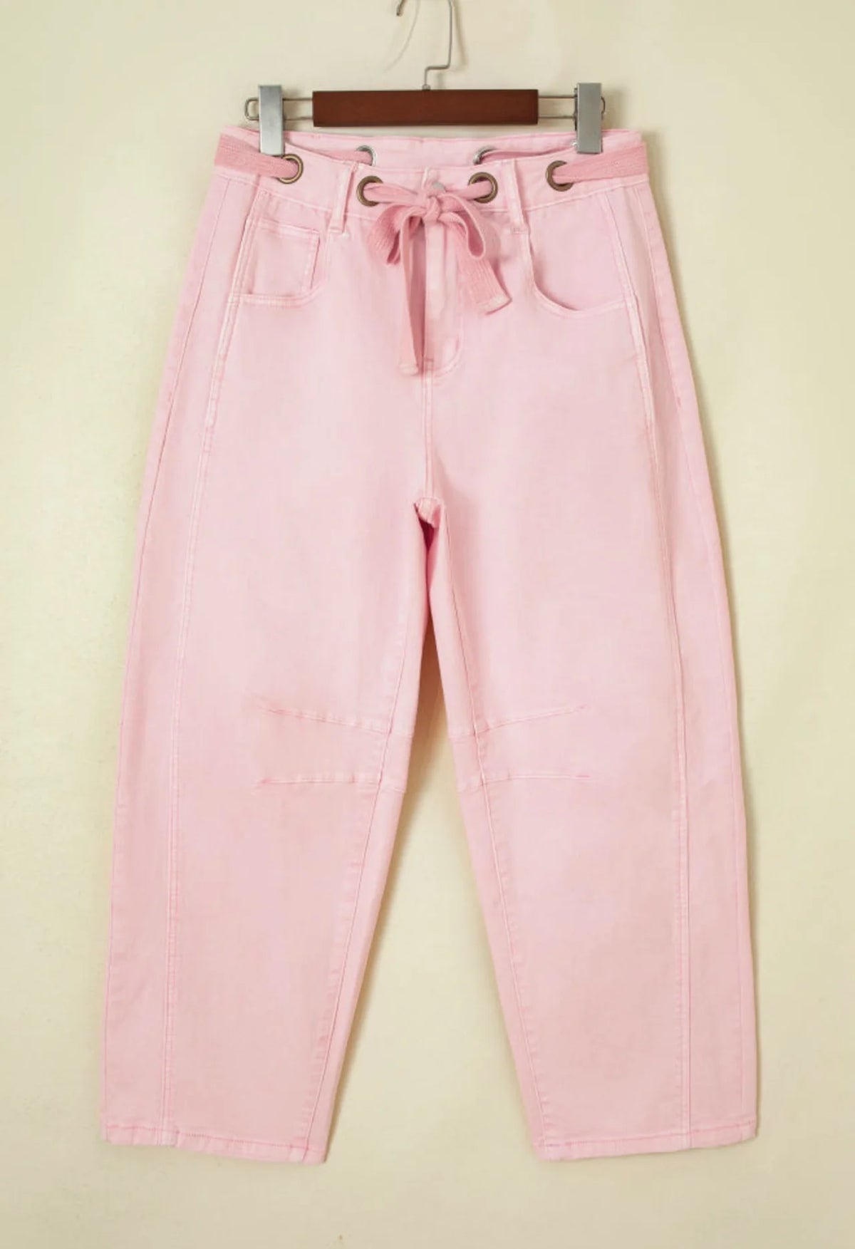 Pre-Order Pink Tie Waist Barrel Pants