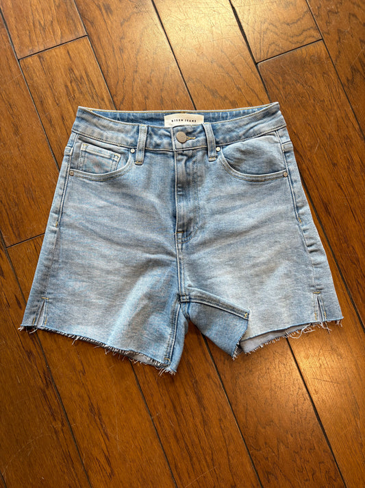 Risen High Rise Side Slit Denim Shorts