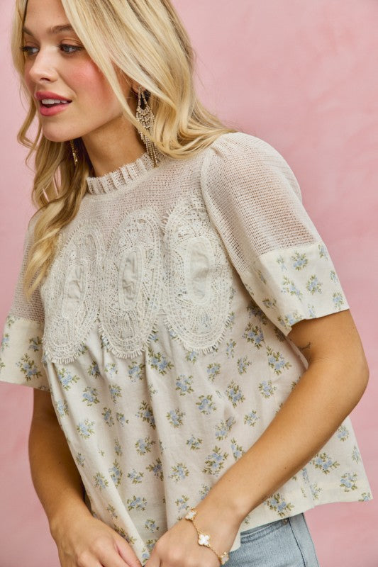 Arden Floral Lace Trim Top